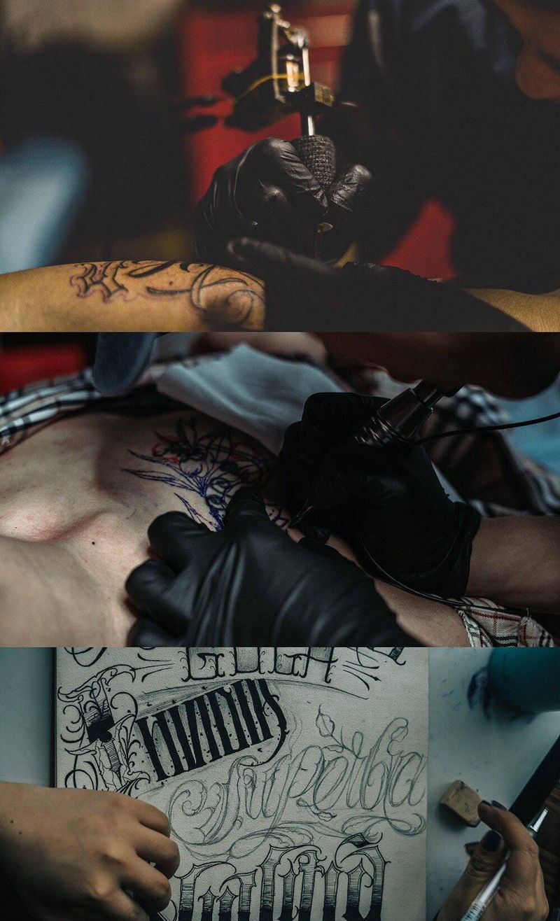 苏州工作照纹身图片_颈部胸部花体字纹身图案