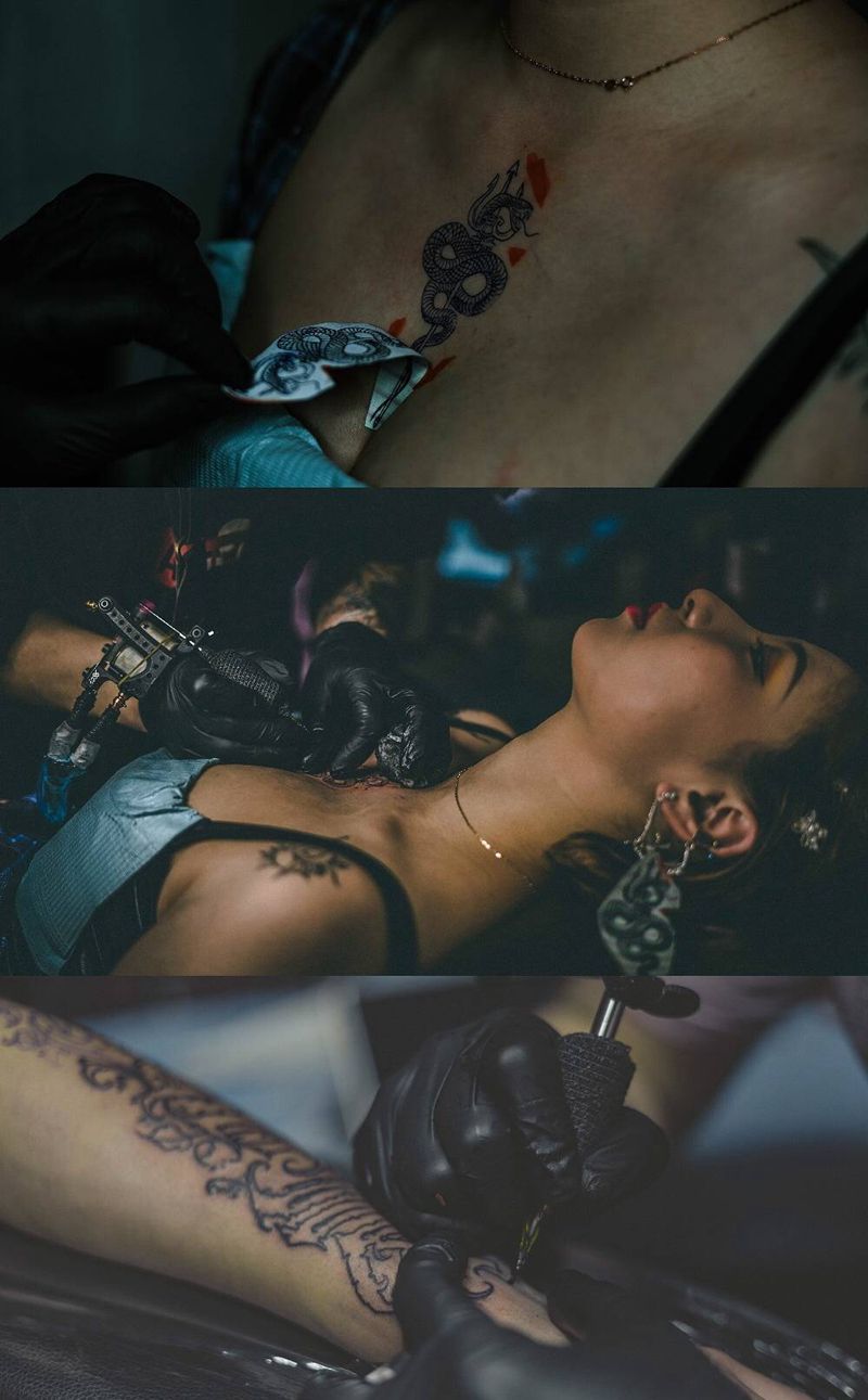 工作纹身图片_腿部腹部水彩工作纹身图案