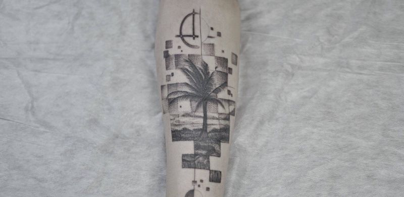 椰子树纹身图片_手部纹身图案