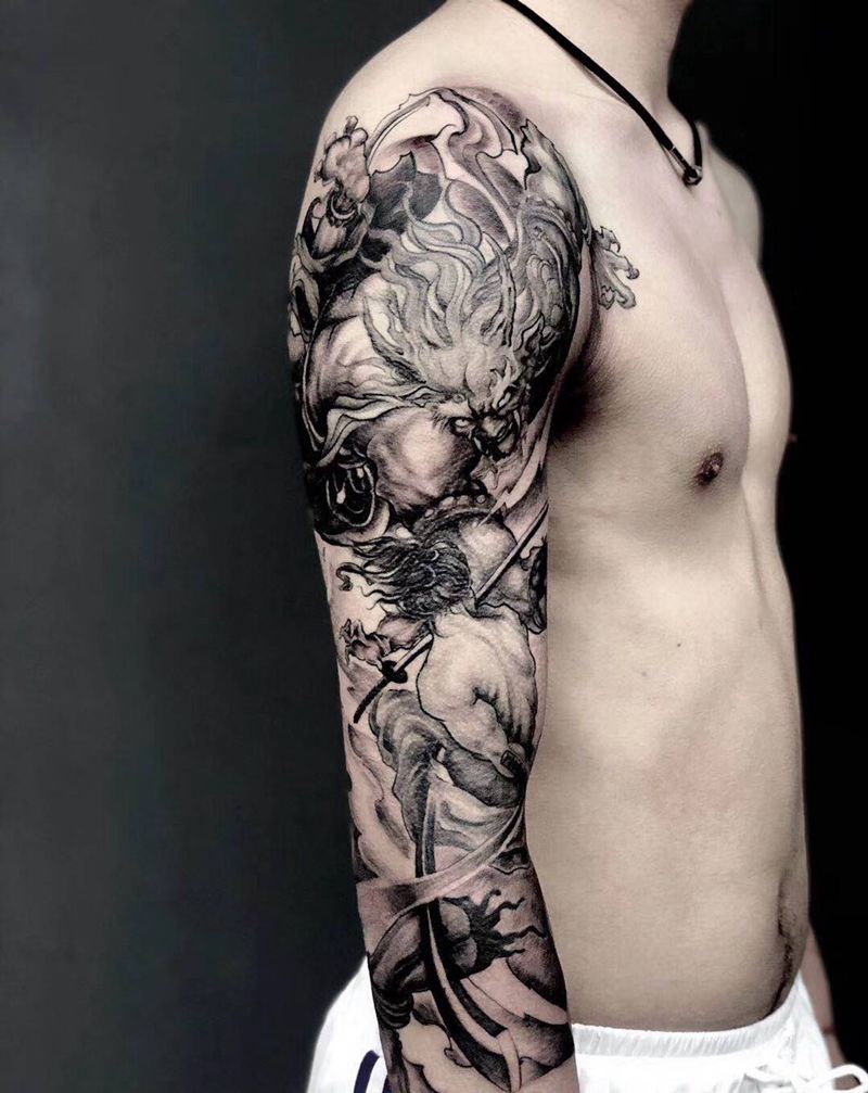 七分袖花臂纹身图片_手臂新传统纹身图案