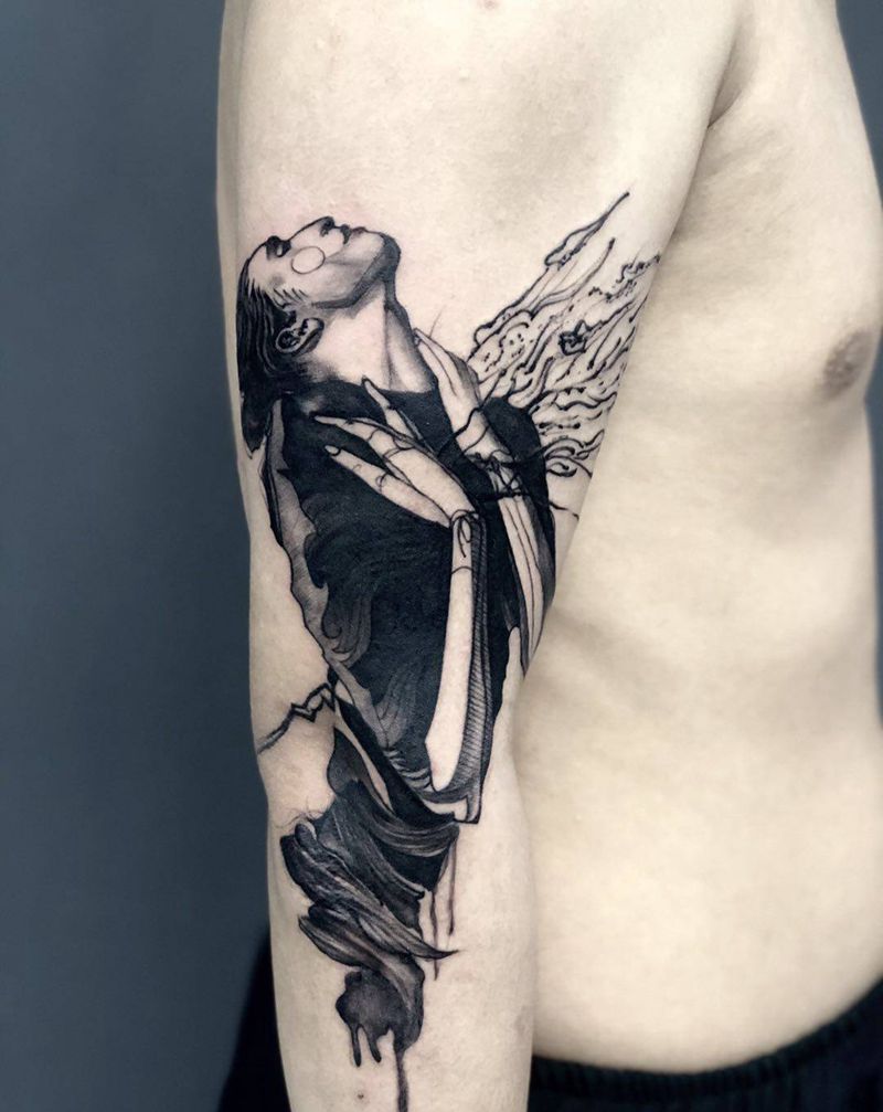 遮盖疤痕纹身图片_手臂腿部抽象人物纹身图案