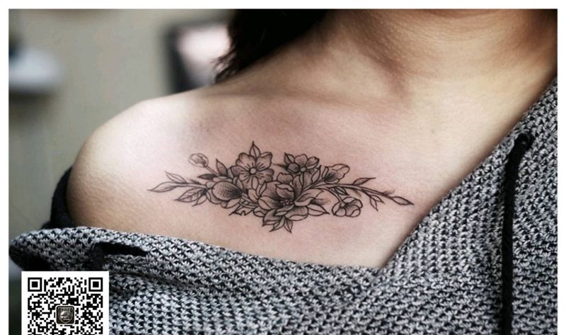 素花纹身图片_胸部清新植物原创成品纹身图案