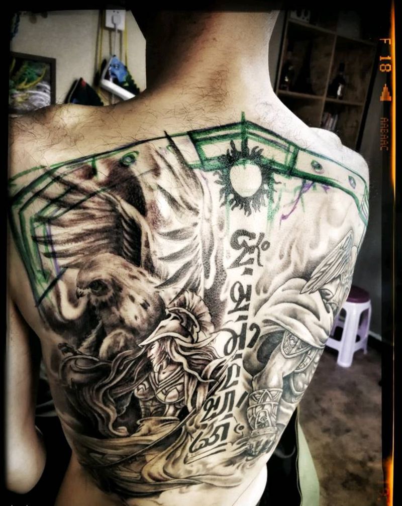 满背纹身图片_背部欧美写实字符动物人物鬼神宗教成品纹身图案