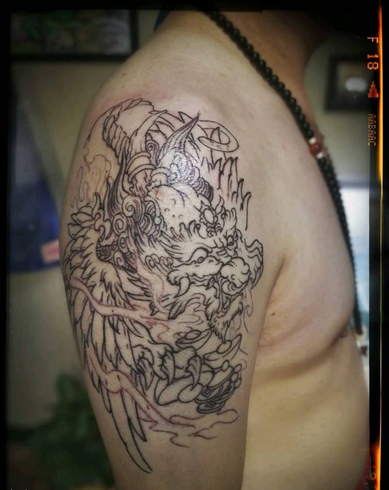 大臂貔貅纹身图片_手臂传统习俗动物鬼神宗教成品纹身图案