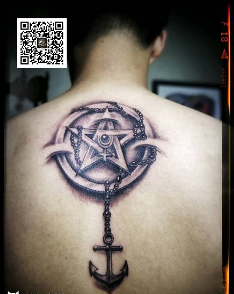 无名纹身图片_背部欧美写实几何字符静物成品纹身图案