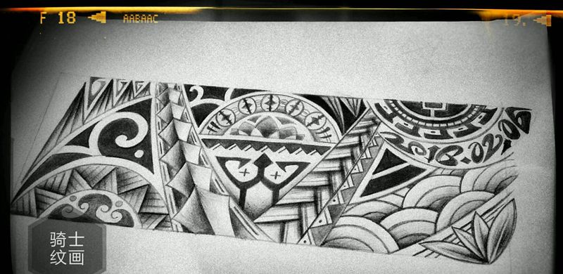 图腾臂环手稿设计纹身图片_手臂欧美传统几何字符图腾宗教原创手稿纹身图案