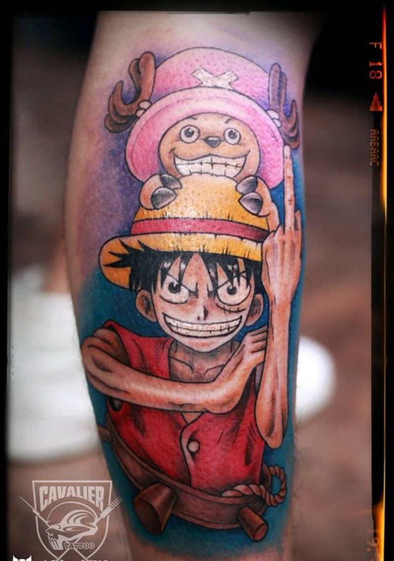 海贼王纹身图片_腿部肖像动物人物成品纹身图案