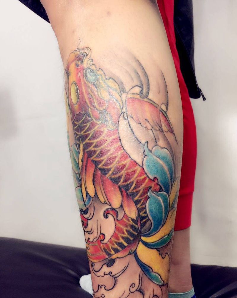 锦鲤纹身图片_成品手臂腿部传统清新动物肩部背部纹身图案