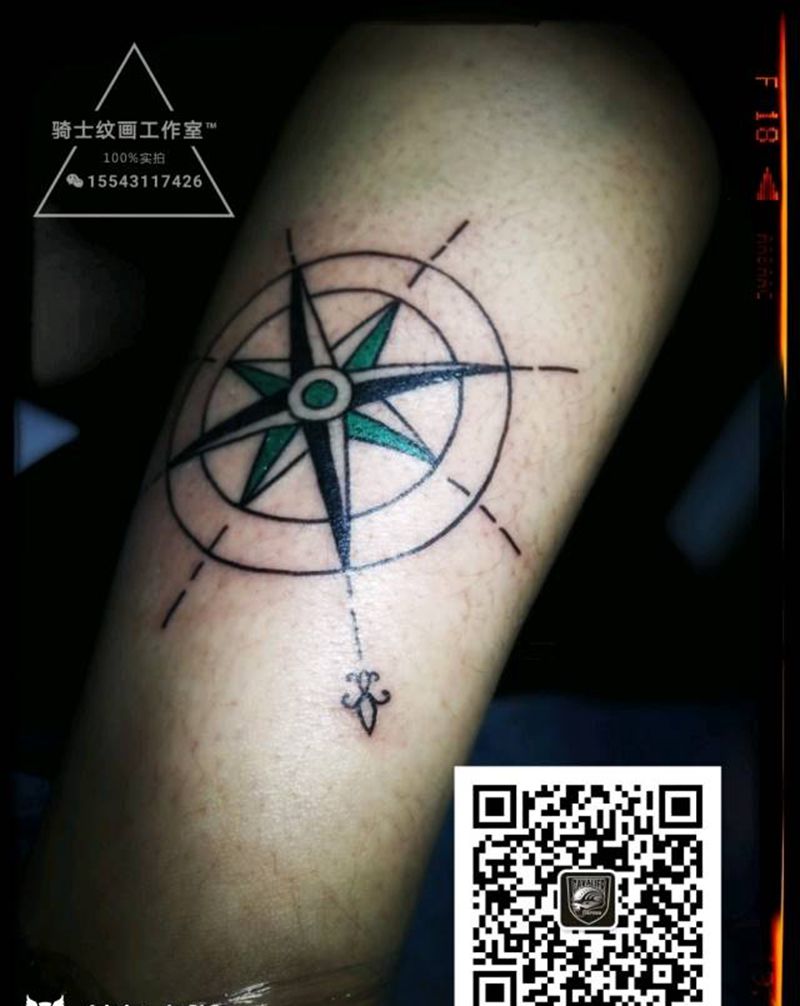 指南针纹身图片_脚部清新几何字符图腾成品纹身图案