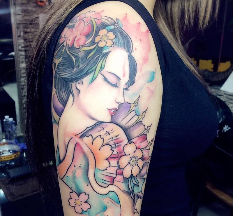 艺妓纹身图片_成品背部手臂腿部肩部腰部腹部肖像传统人物纹身图案