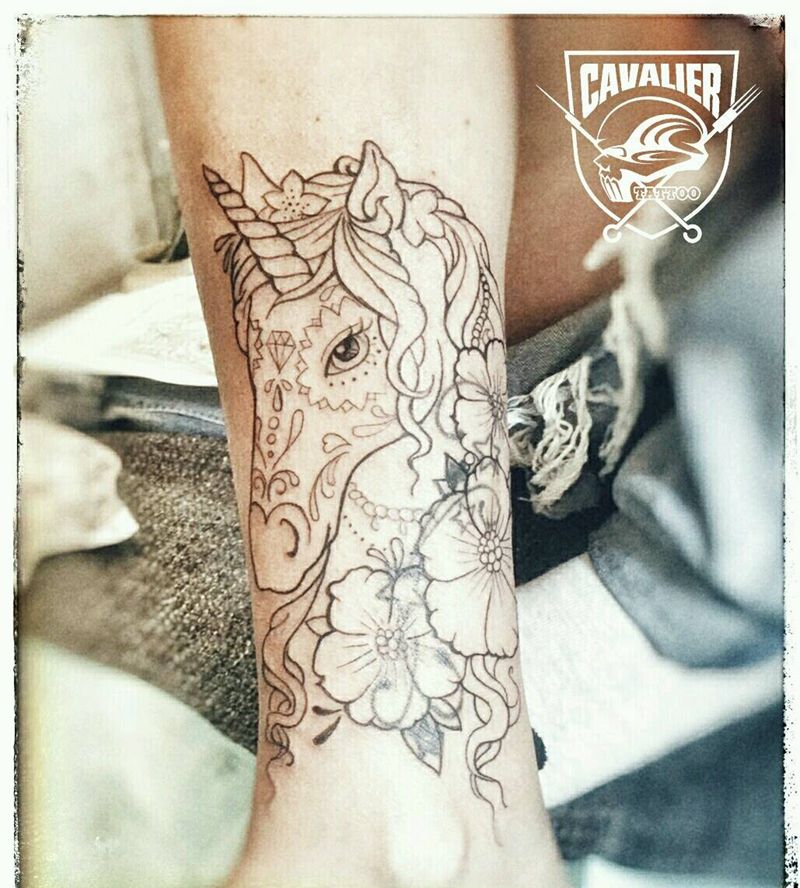 独角兽纹身图片_脚部欧美动物原创2017独角兽成品纹身图案