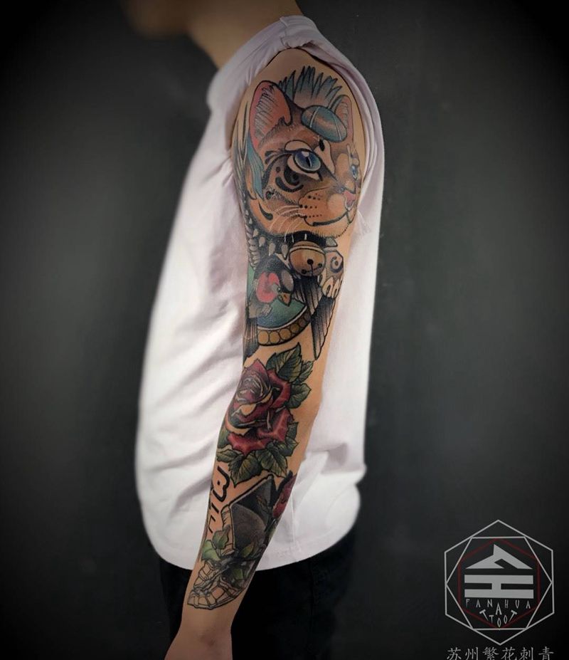 花臂拼接纹身图片