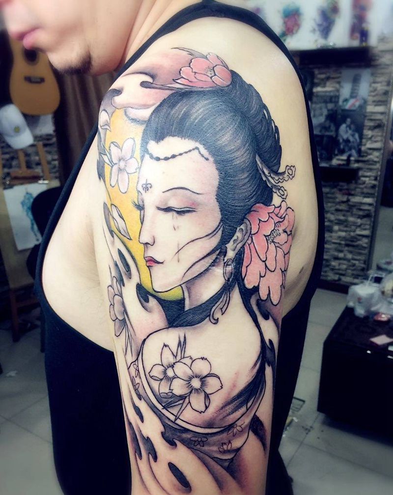 艺妓纹身图片_成品手臂背部腿部传统肖像人物纹身图案