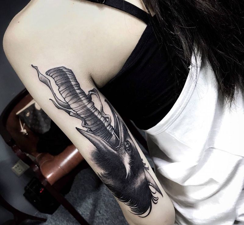 乌鸦纹身图片_手臂欧美写实纹身图案