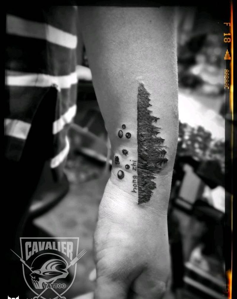 疤痕遮盖纹身图片_手臂清新植物成品纹身图案