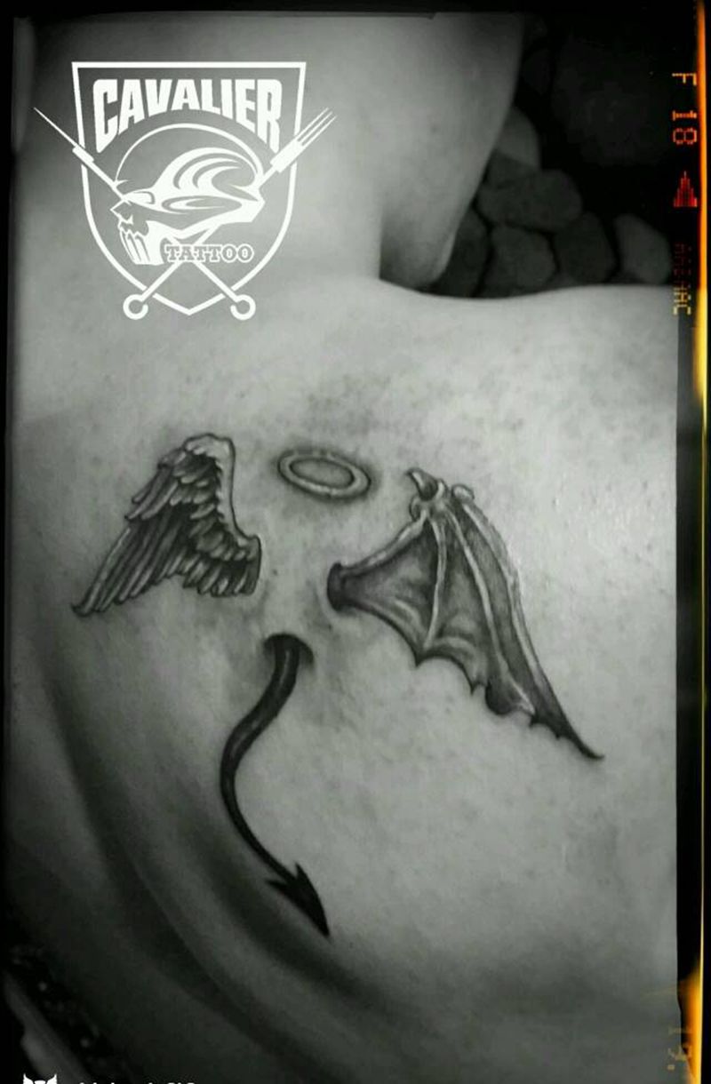 恶魔天使纹身图片_肩部欧美写实动物人物鬼神宗教成品纹身图案