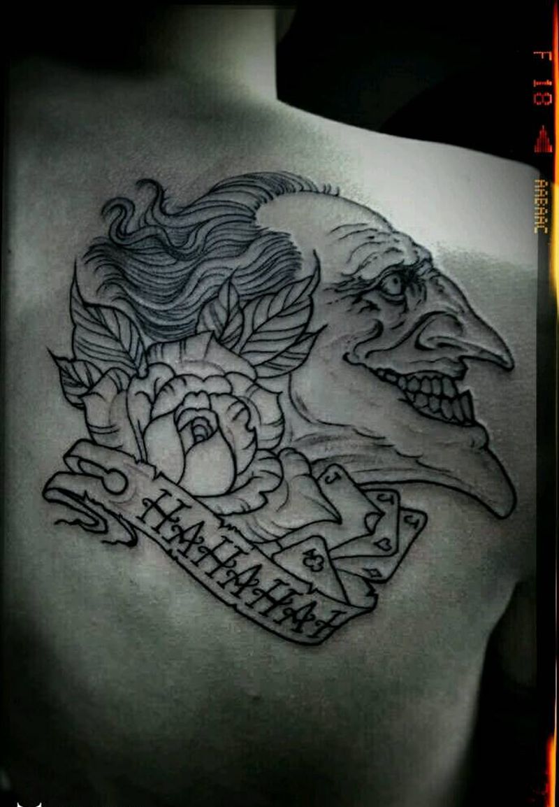 小丑纹身图片_肩部欧美肖像人物美式漫画成品纹身图案