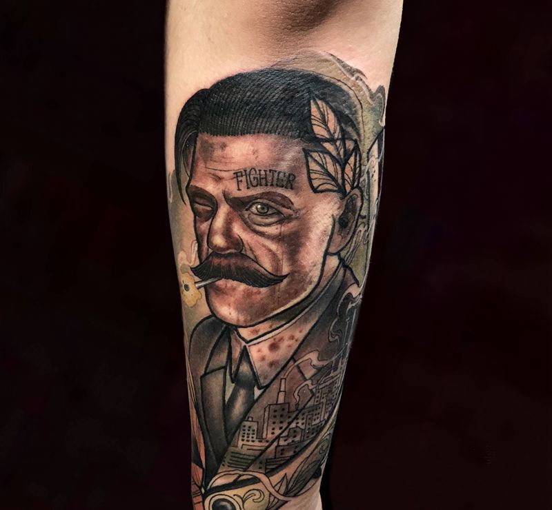 发型师纹身图片_成品原创人物欧美手臂纹身图案