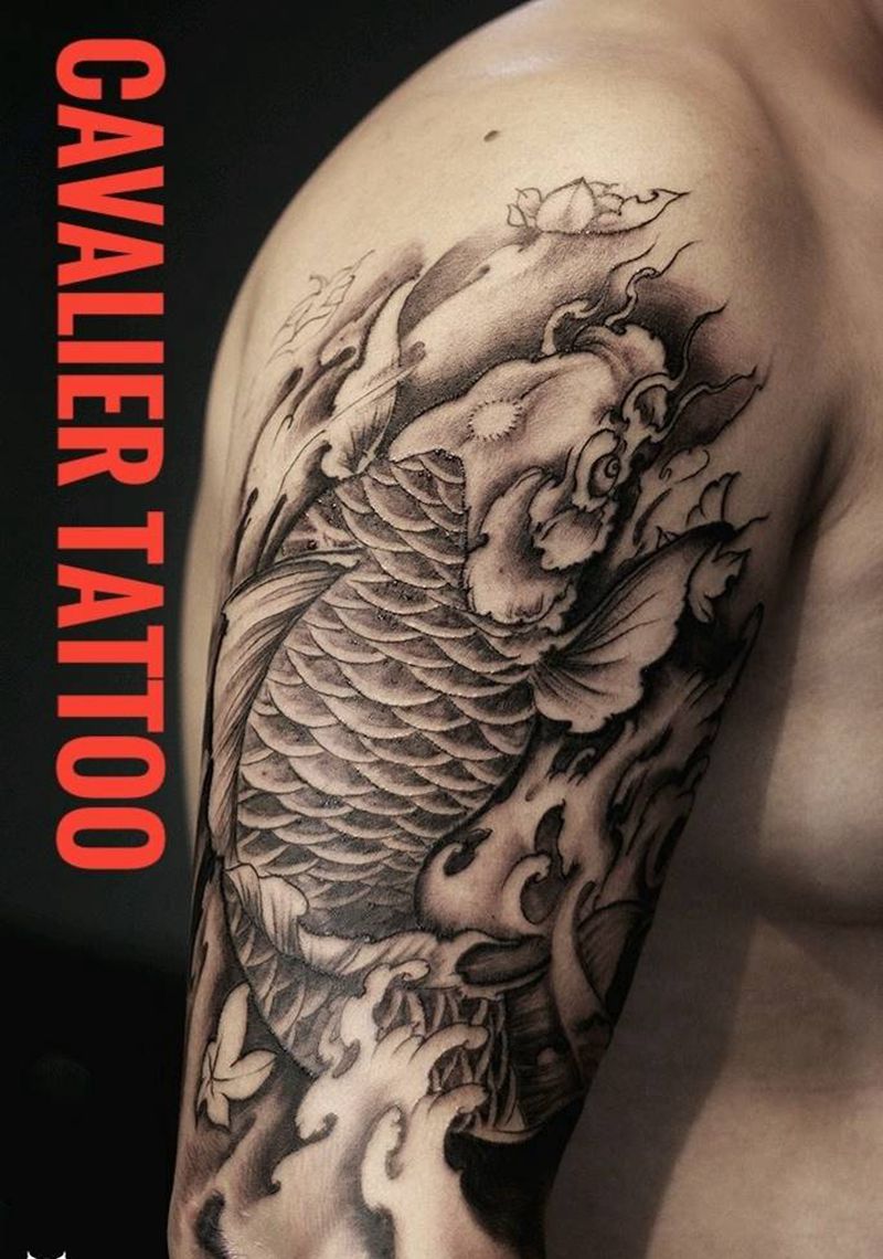 转运锦鲤来了纹身图片_手臂新传统老传统纹身图案