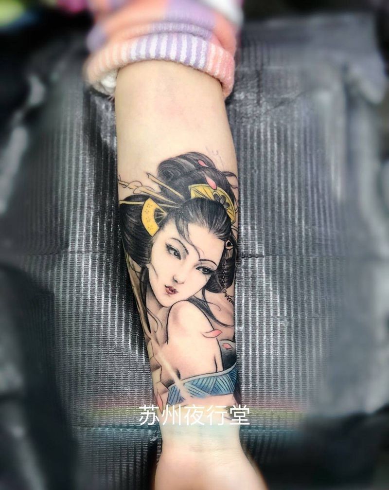 艺妓纹身图片_成品手臂腿部背部肖像传统人物艺妓包小臂纹身图案