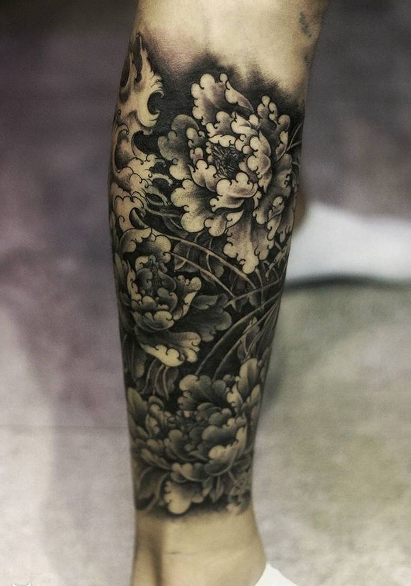 遮盖旧纹身纹身图片_腿部老传统新传统纹身图案