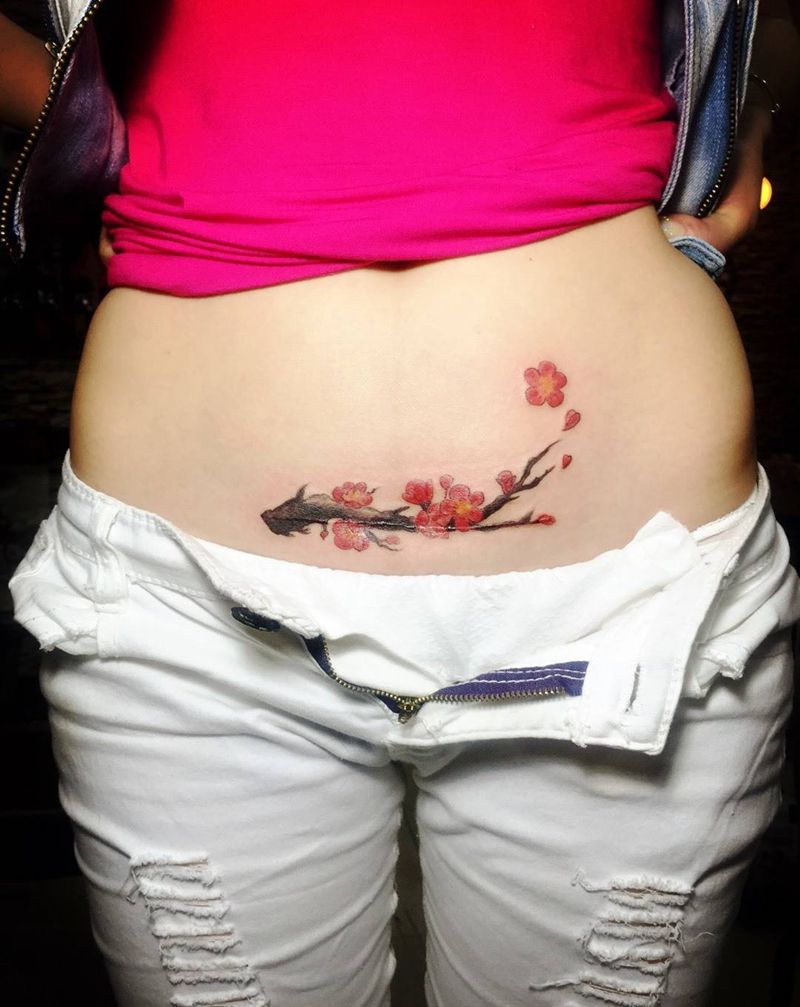 剖腹产疤痕遮盖纹身图片_腹部腰部肩部背部静物植物纹身图案