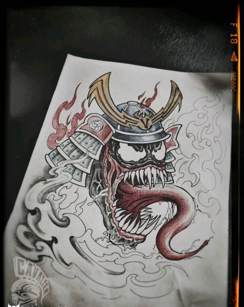 大臂毒液纹身图片_手臂欧美写实人物鬼神原创成品手稿纹身图案