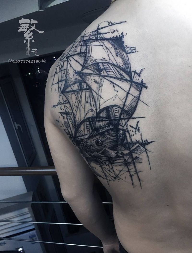 帆船纹身图片