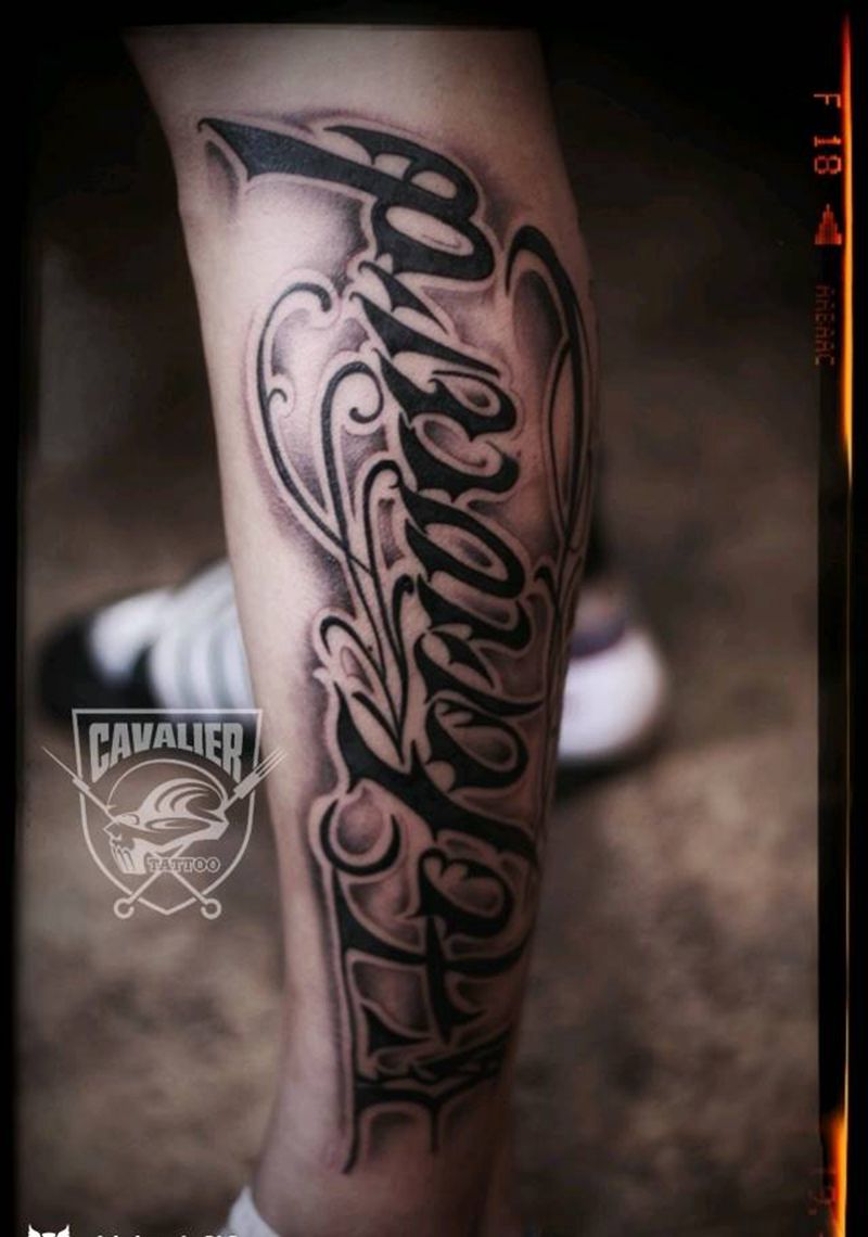 小腿奇卡诺文字修改纹身图片