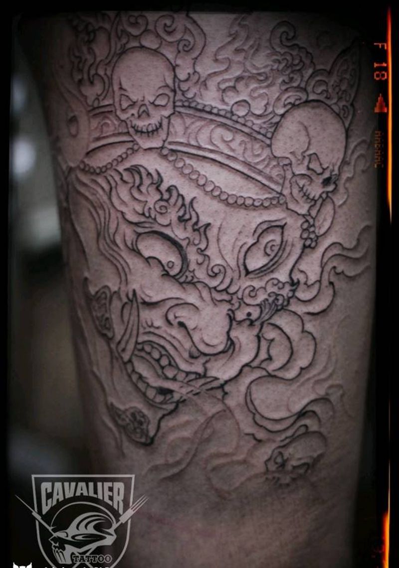 大黑天纹身图片_腿部传统人物鬼神宗教成品纹身图案