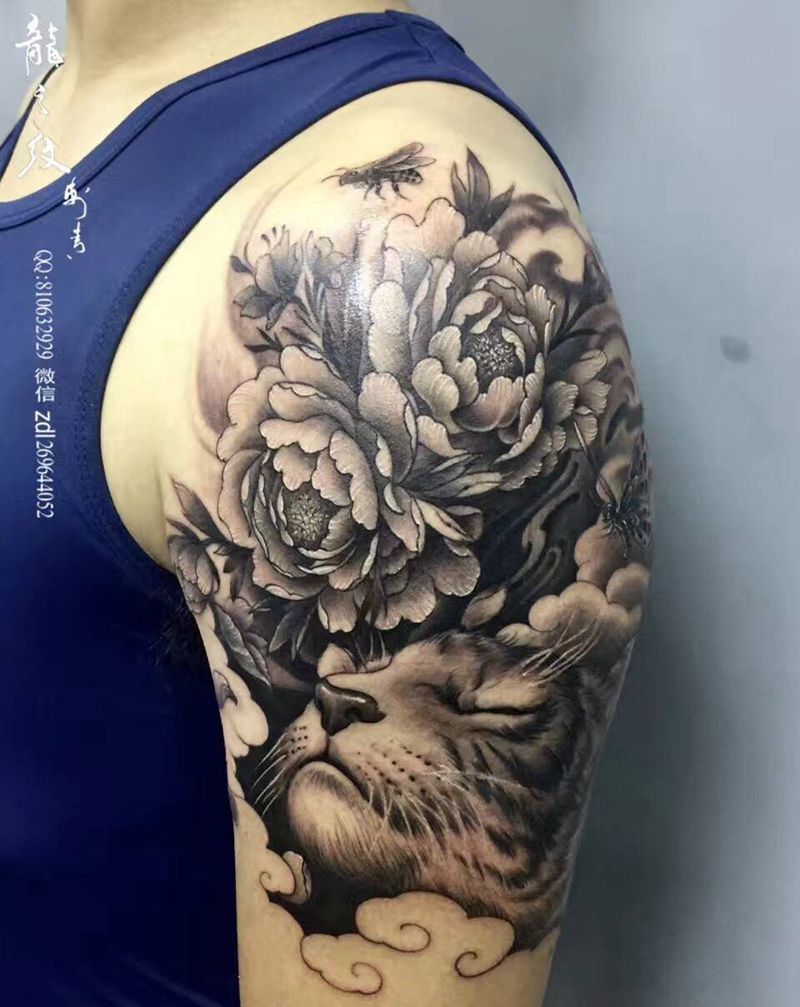 心有猛虎，细嗅蔷薇纹身图片_成品手臂动物植物龙之纹刺青纹身图案