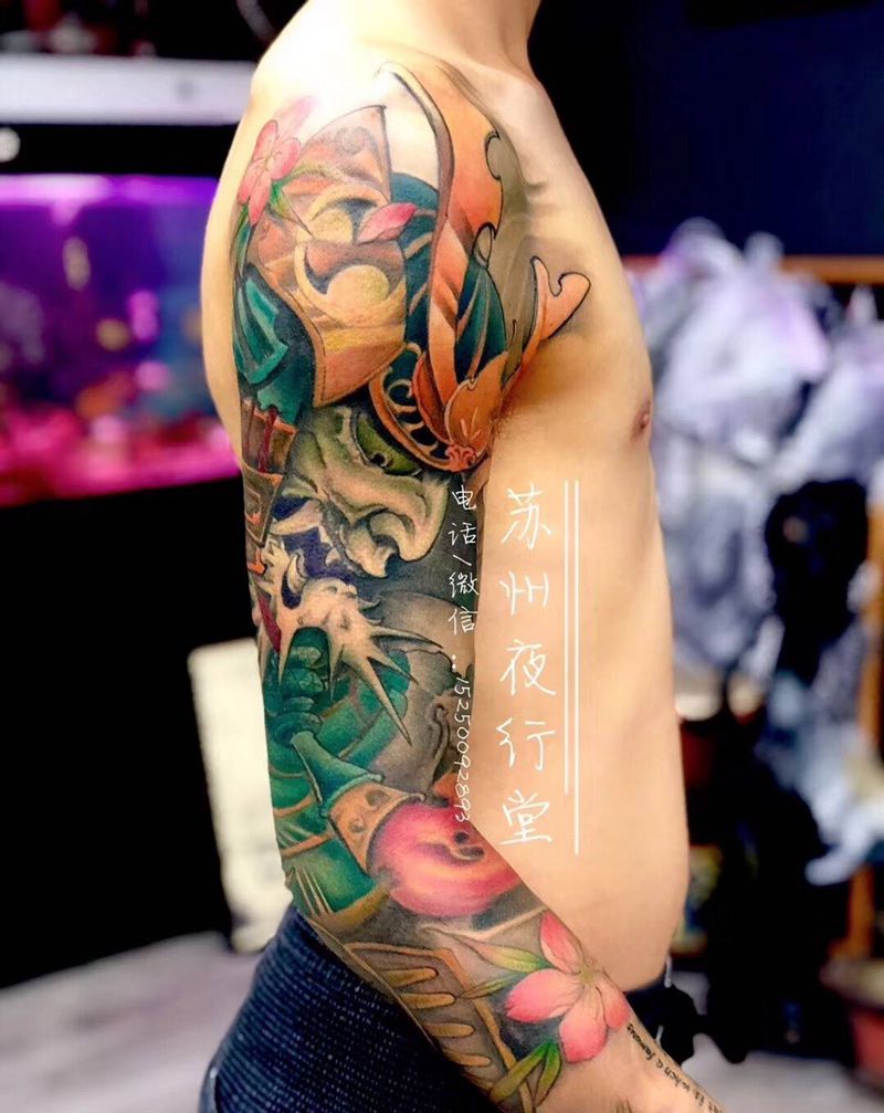 鬼武士花臂纹身图片