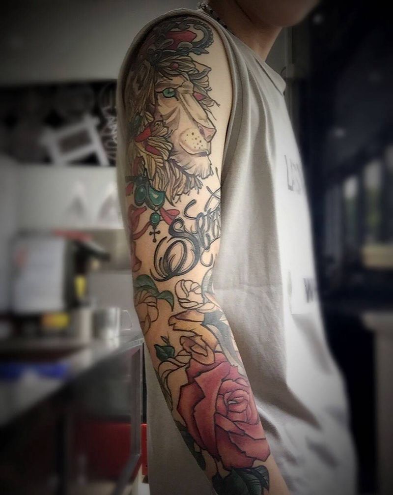 花臂拼接纹身图片