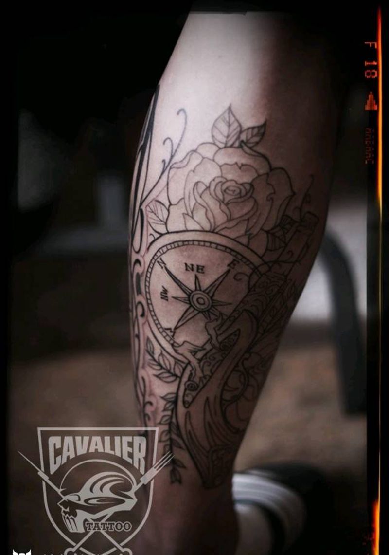 小腿纹身图片_腿部欧美植物静物纹身图案