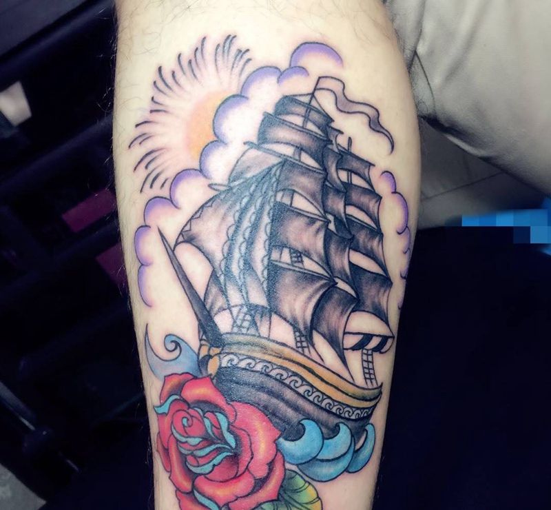 一帆风顺纹身图片_成品腿部肩部手臂背部欧美清新植物静物纹身图案