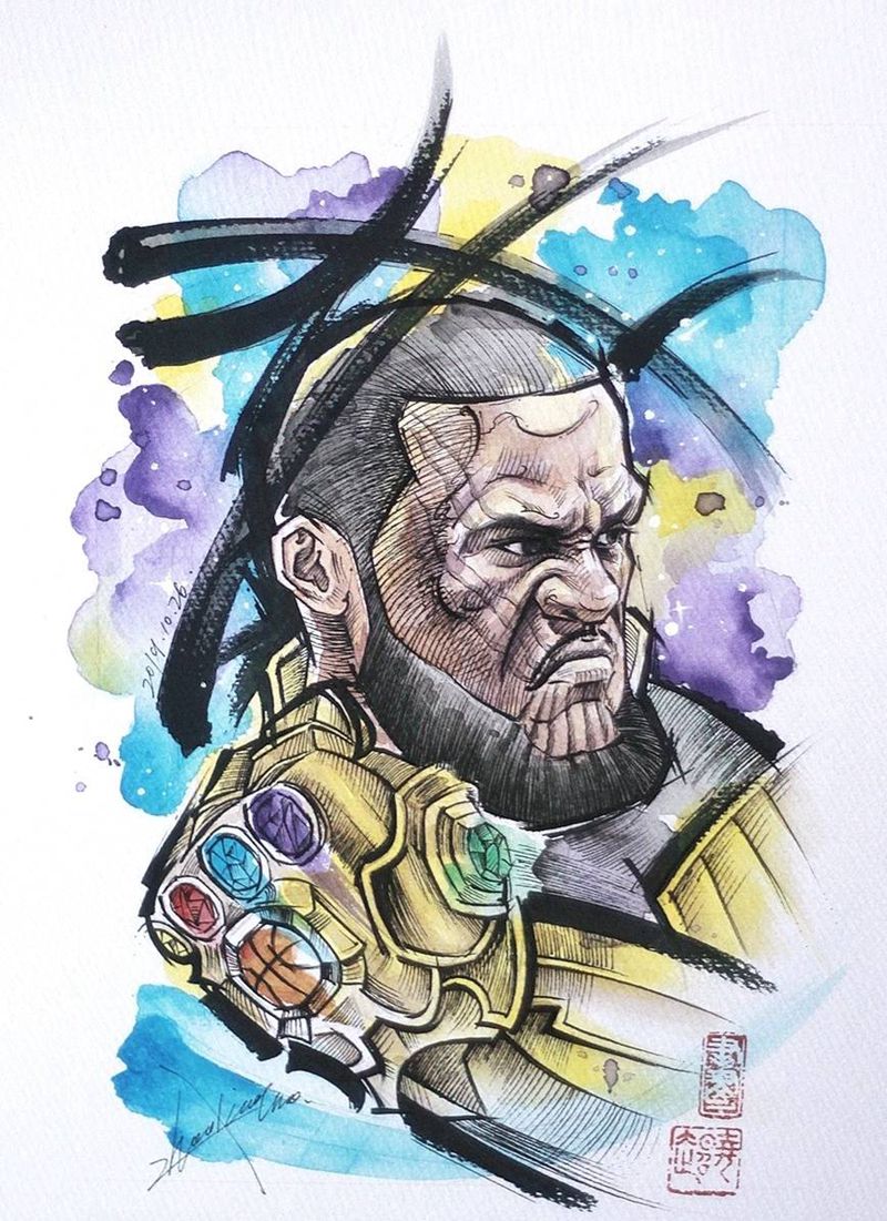 灭霸詹纹身图片_手臂水彩新传统纹身图案