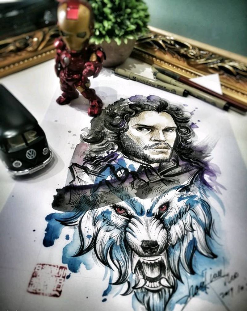 SNOW纹身图片_手臂水彩权游斯诺纹身图案