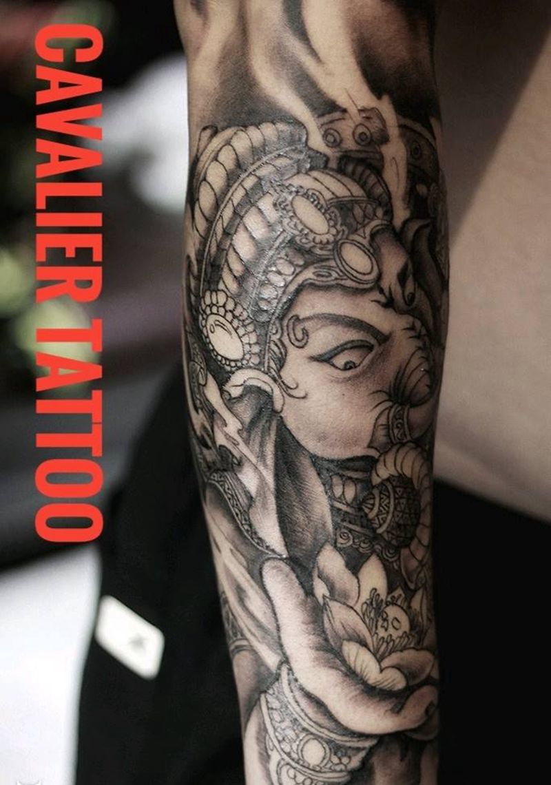 象神纹身图片_手臂新传统纹身图案