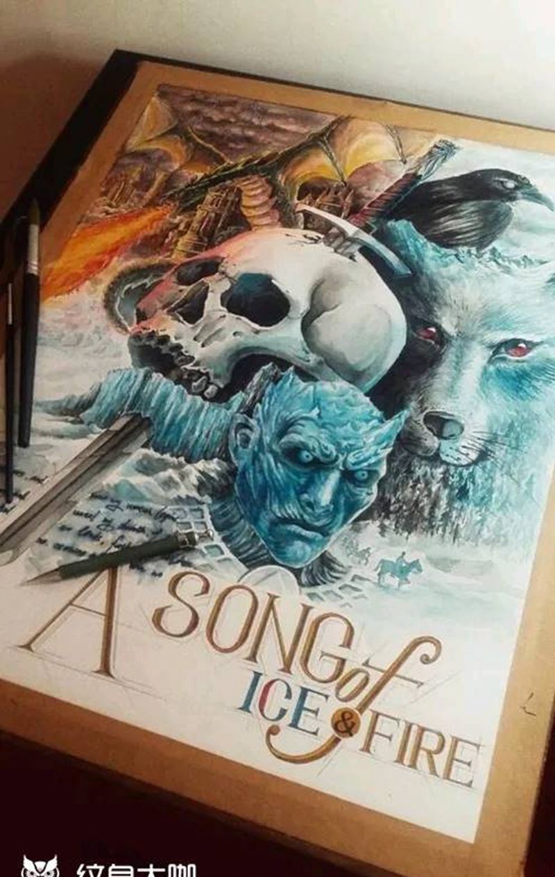 冰与火之歌纹身图片_背部欧美写实动物人物植物鬼神宗教原创手稿纹身图案