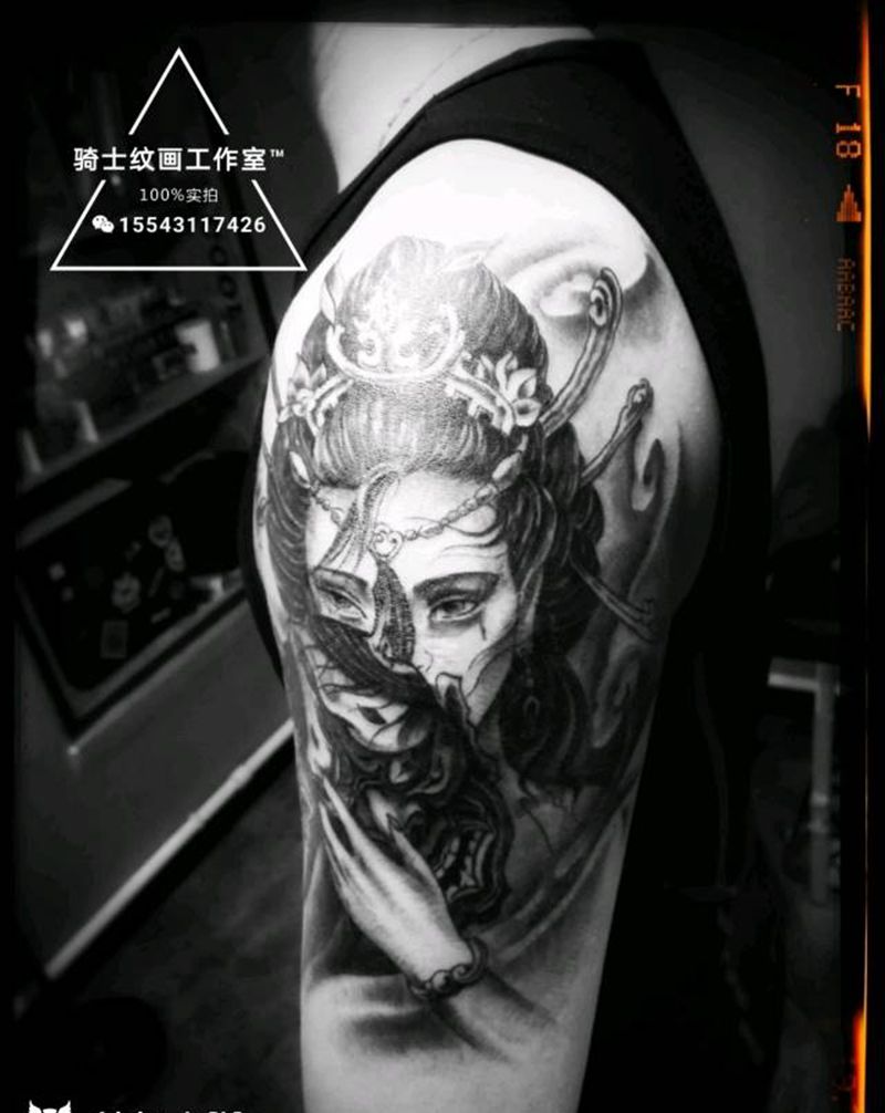 艺妓遮盖纹身图片_手臂传统人物成品纹身图案