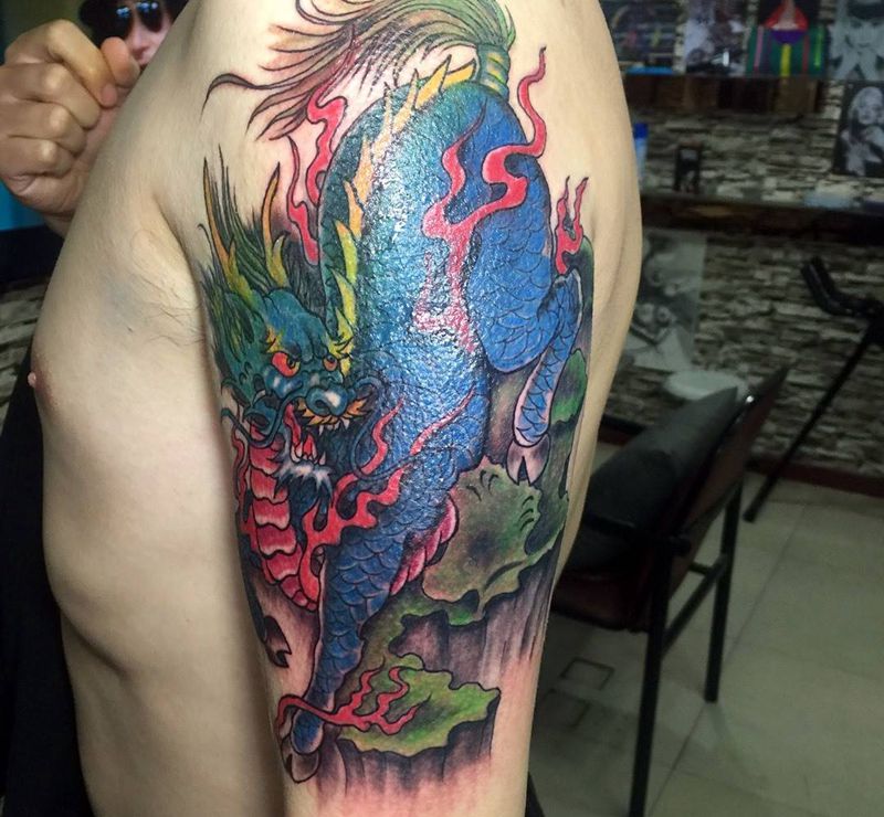 盖中盖纹身图片_肩部腿部手臂传统动物鬼神纹身图案