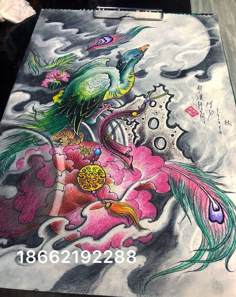 凤纹身图片_背部腿部老传统新传统纹身图案