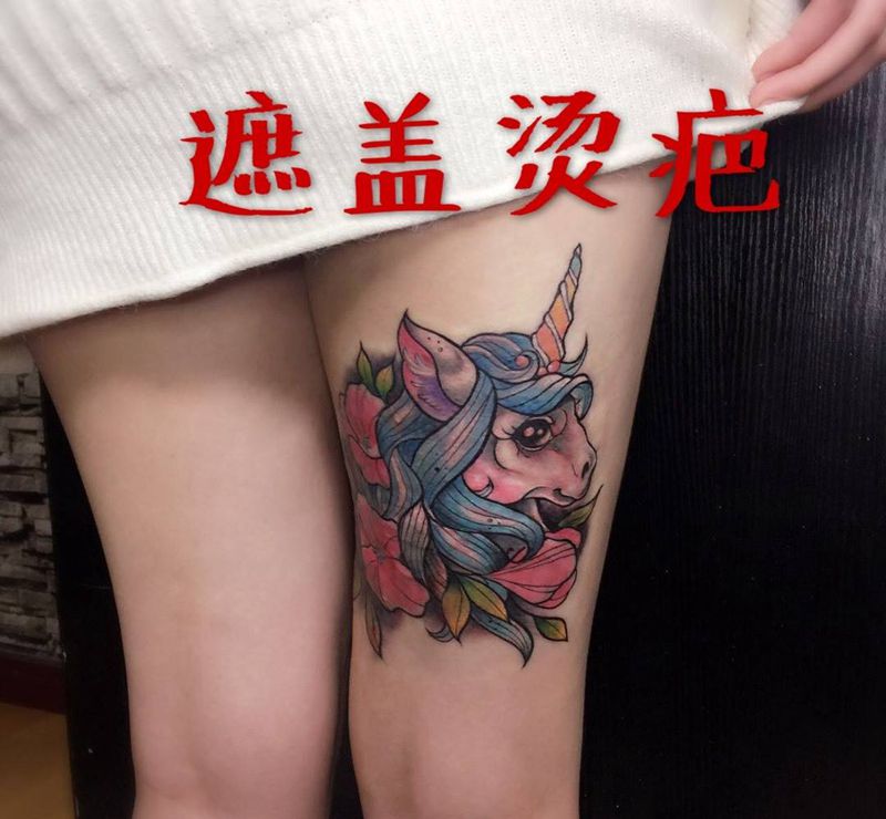 遮盖疤痕纹身图片_成品腿部手臂背部肩部欧美清新动物植物纹身图案