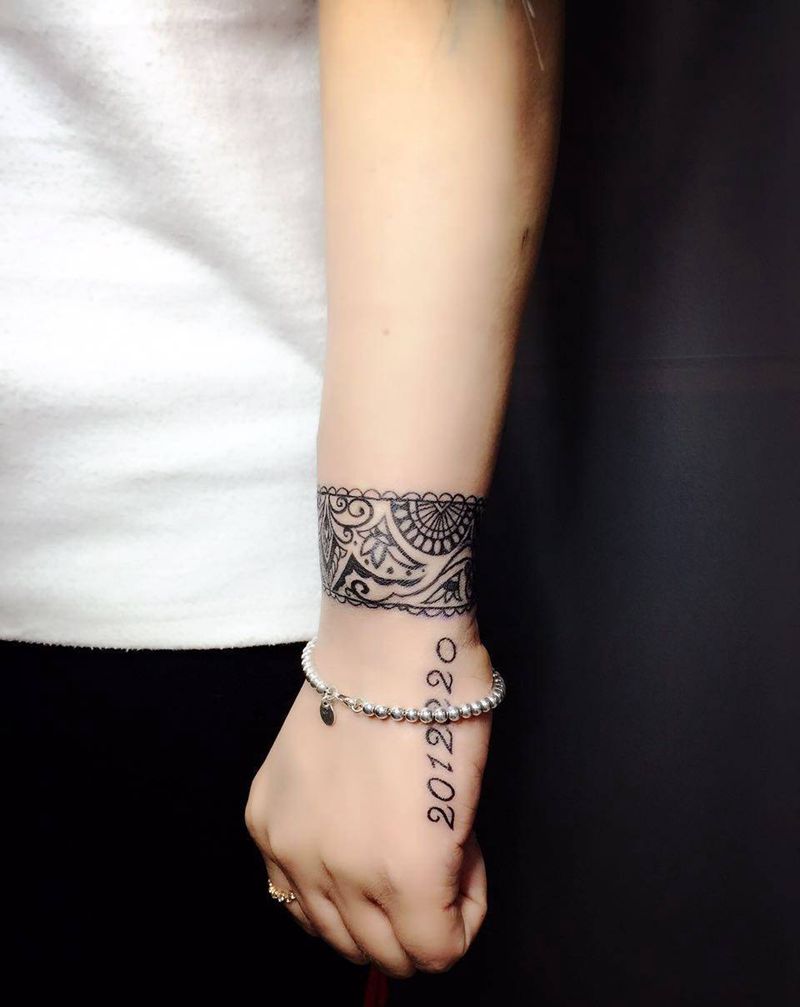 手环纹身图片_成品手臂腿部传统清新图腾字符原创纹身图案