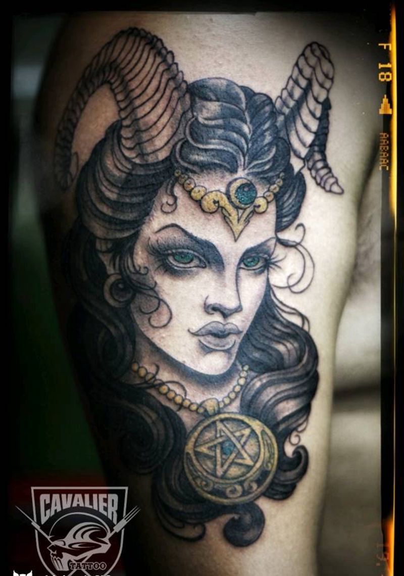 欧美范  大妞纹身图片_手臂欧美肖像人物鬼神宗教成品纹身图案