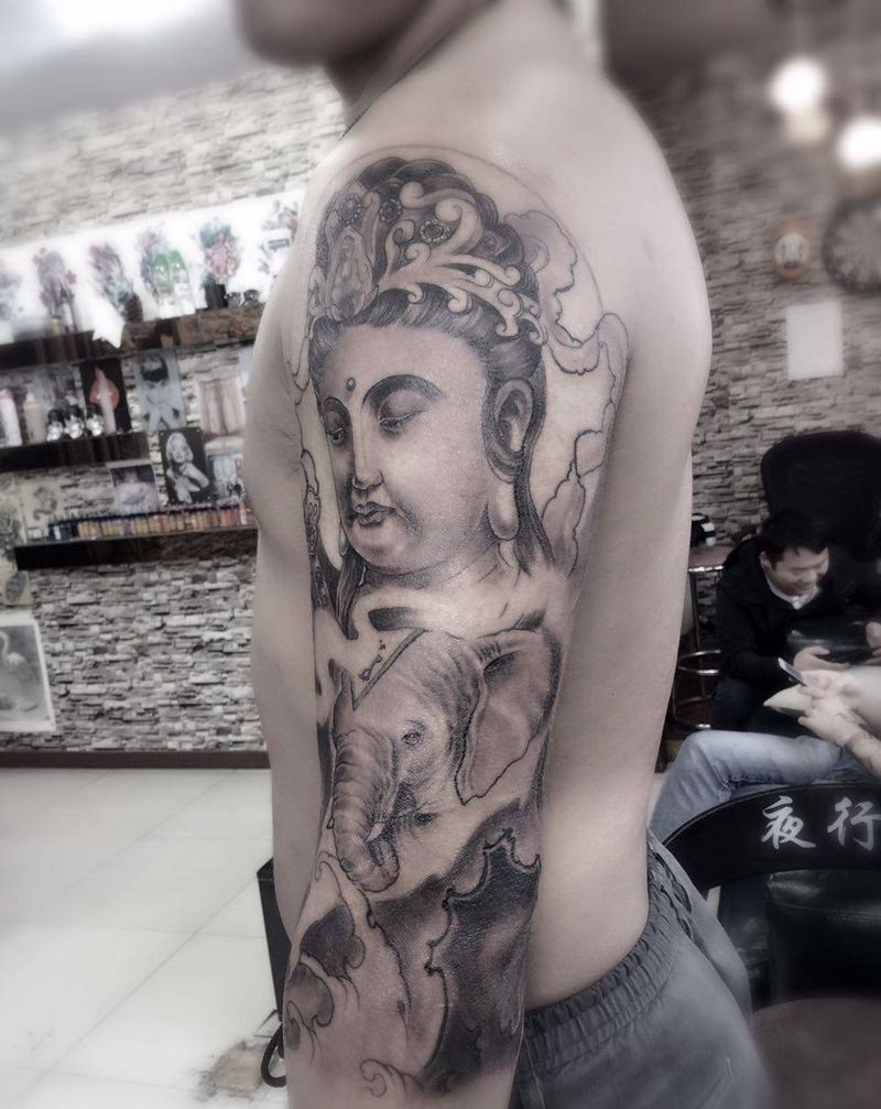 普贤菩萨纹身图片_成品手臂腿部背部肩部传统肖像人物鬼神宗教纹身图案