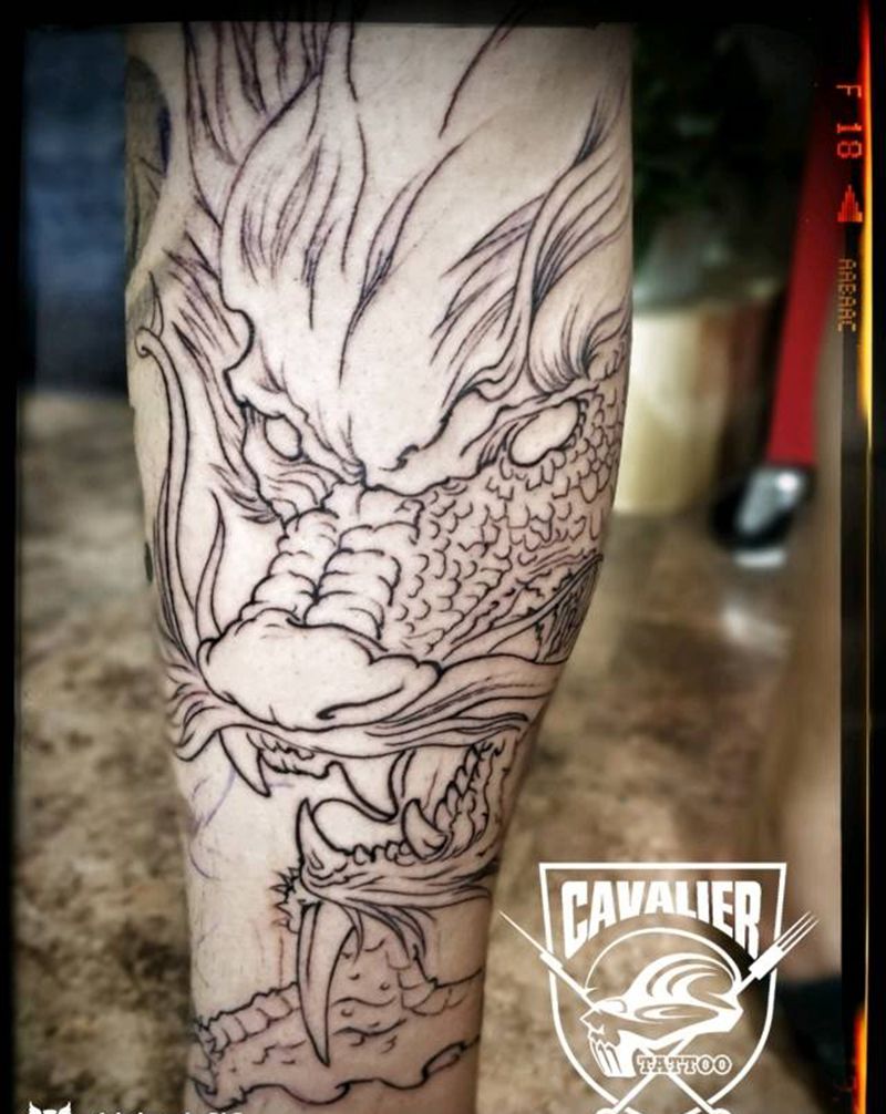 龙，顾客喜欢的图纹身图片_腿部传统动物成品纹身图案