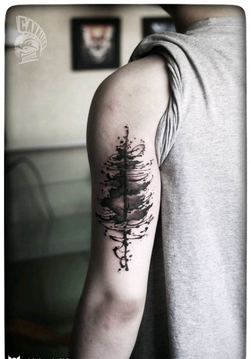 水墨丹青纹身图片_手臂传统清新几何植物图腾原创成品纹身图案