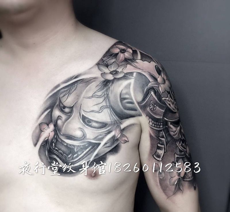 半甲纹身图片_成品肩部胸部背部手臂腿部肖像写实人物鬼神纹身图案