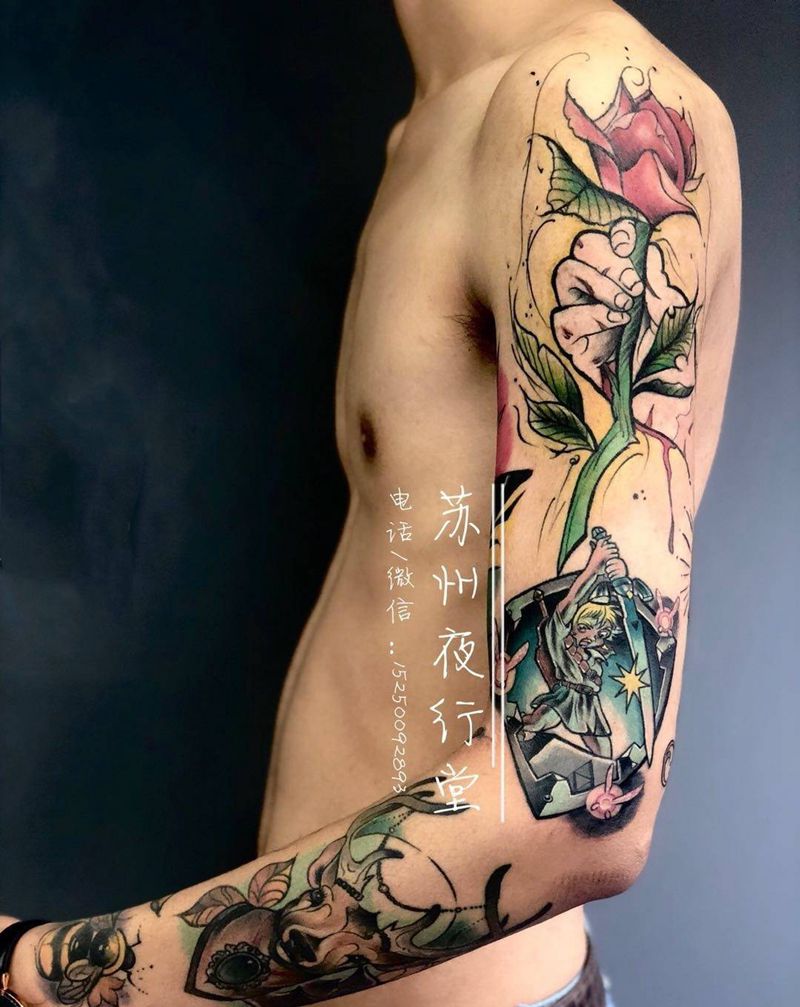 拼接花臂纹身图片